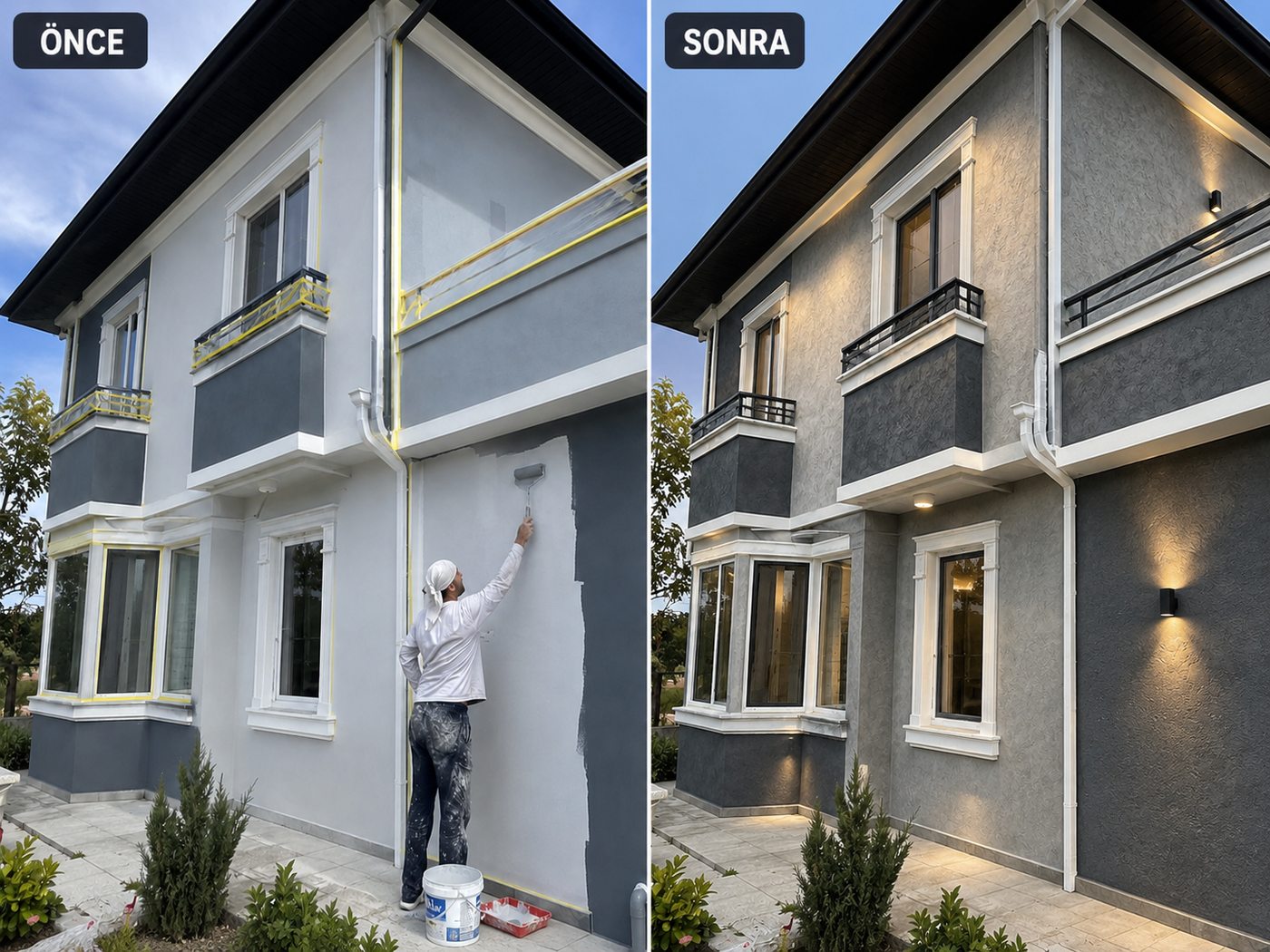 Tekeli dış cephe boya öncesi ve sonrası